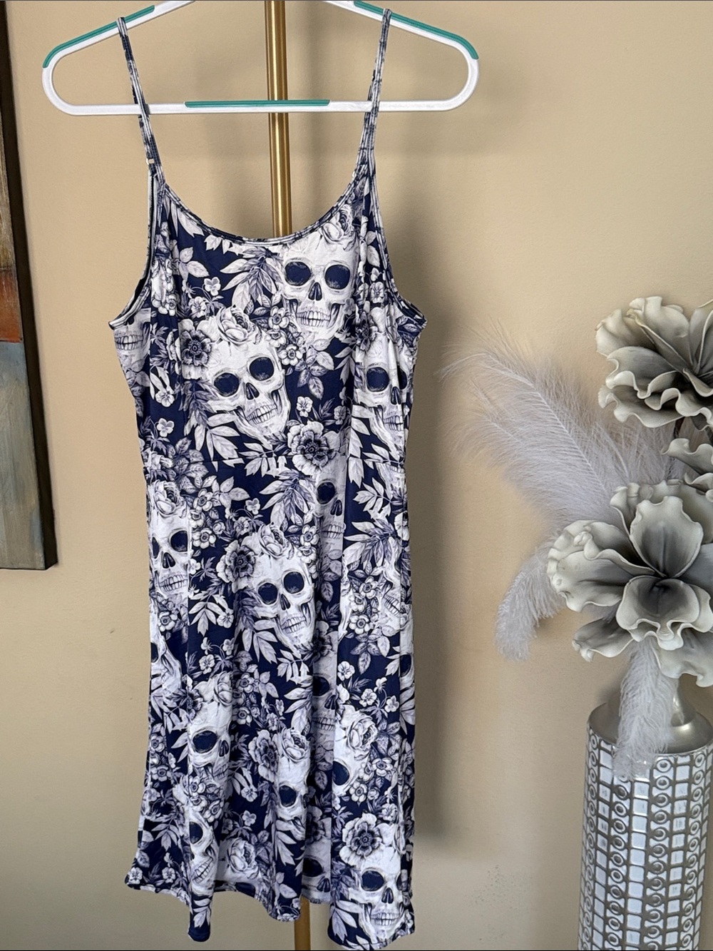 Source Unknown Navy and White Skull Print Mini Dress